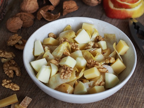 French Mixed Endive Salad with apples, cheese and walnuts