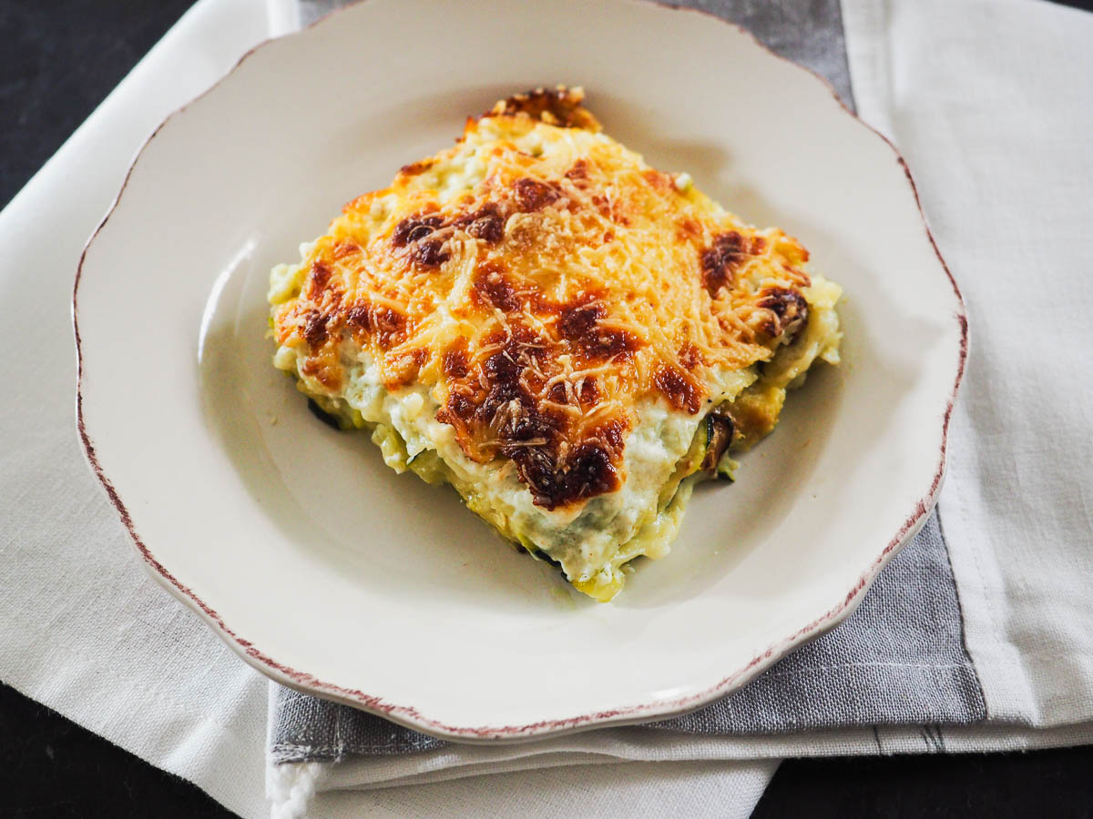 gratin maison de ravioles du Dauphiné aux courgettes et bechamel Un plat complet