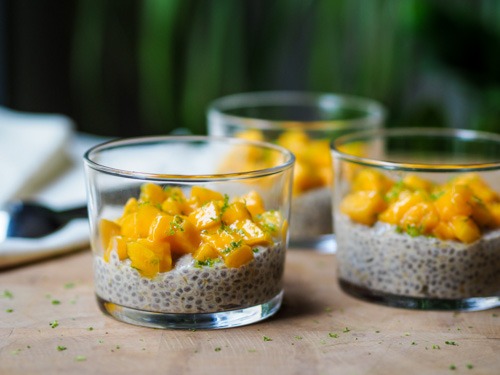 Mango chia pudding with soy milk