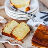 Ultra moist lemon loaf cake baked in a French kitchen