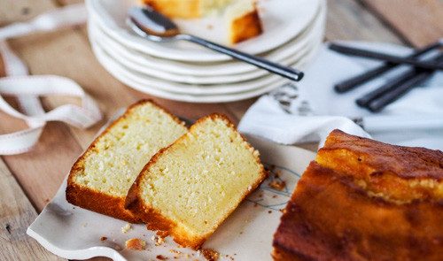 Ultra moist lemon loaf cake baked in a French kitchen