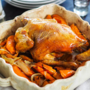 oven roast chicken with sweet potatoes and onion