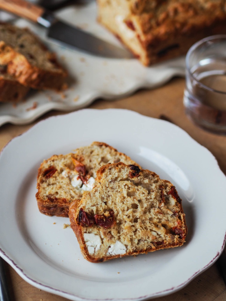 french savory loaf with tuna feta and tomatoes