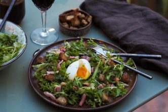 French frisée with bacon egg and croutons
