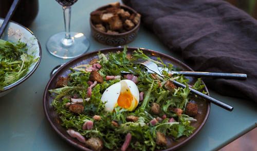 French frisée with bacon egg and croutons