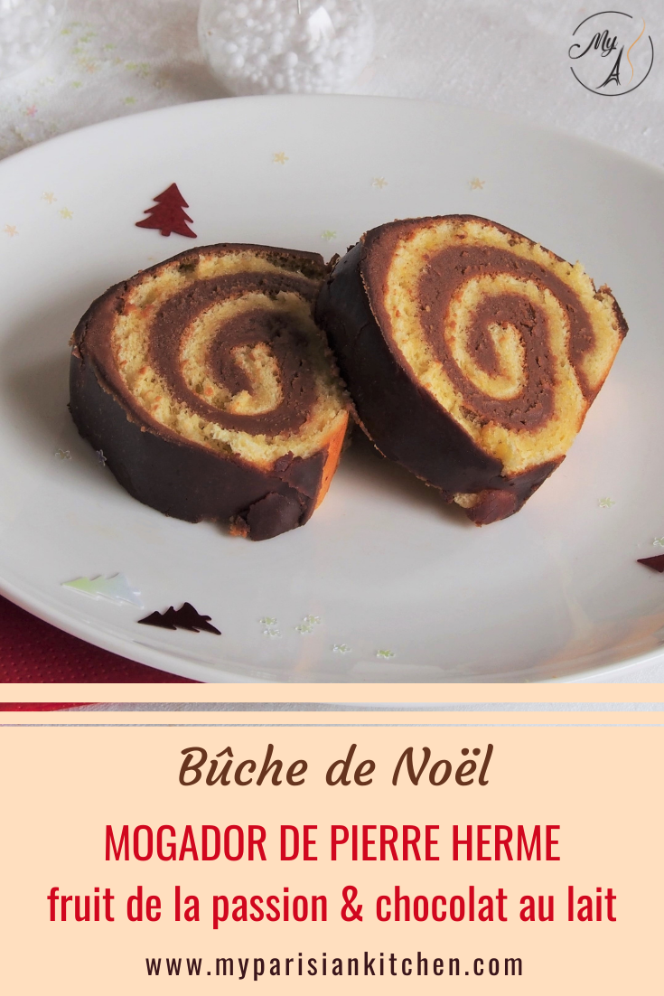 Bûche de Noël Mogador du Chef Pierre Hermé chocolat au lait et fruit de la passion