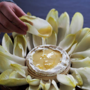 Baked camembert or brie the French way with endives