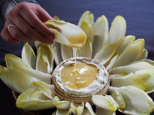 Baked Camembert or Brie with Endive as Scoop, French Recipe