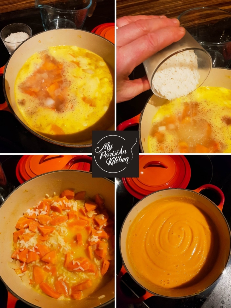 French crécy soup step by step with carrot and rice