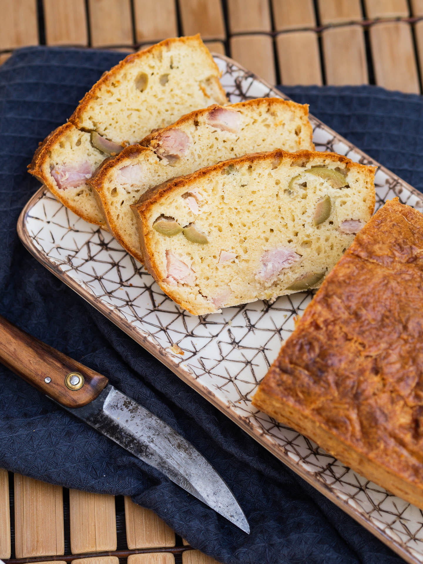 ham, cheese and olive loaf French savory loaf cake salé