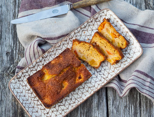 French peach and apricot moelleux cake