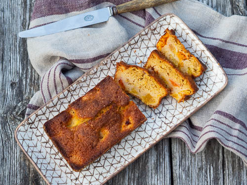 French peach and apricot moelleux cake