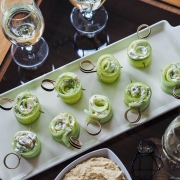 Refreshing cucumber and smoked salmon rolls for appetizer