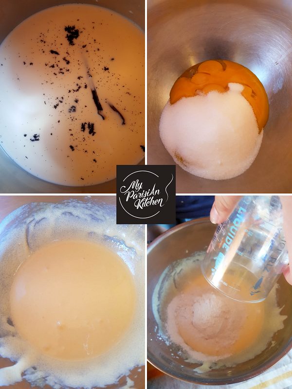 blanchir le sucre et les œufs, chauffer le lait à la vanille