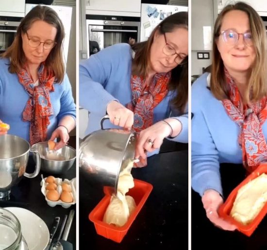 french woman baking a traditional cake recipe