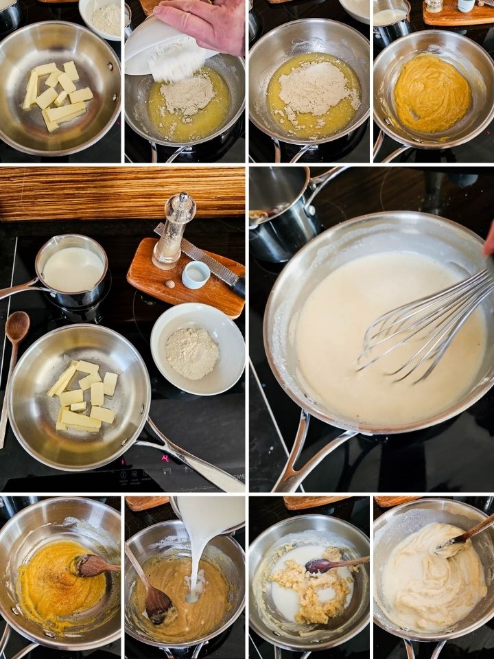 making a bechamel, key step in the making of a cheese souffle