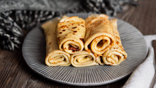 A plate of crepes. Crepe recipe for candlemas